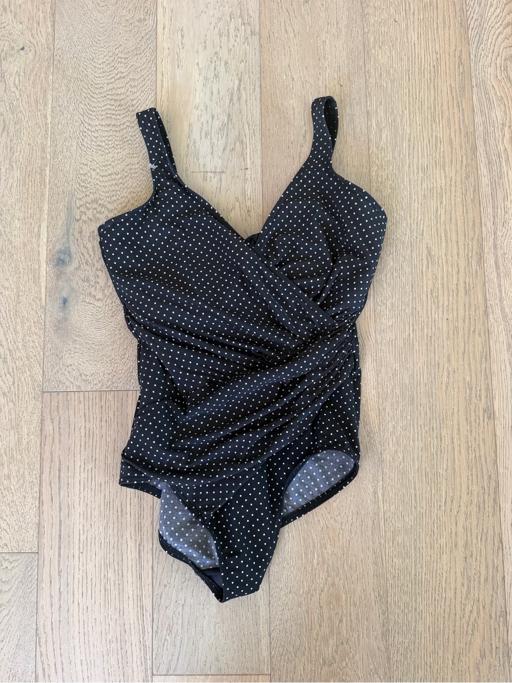 Miraclesuit Black White Polka Dot Wrap One Piece Swimsuit DD Cup 12